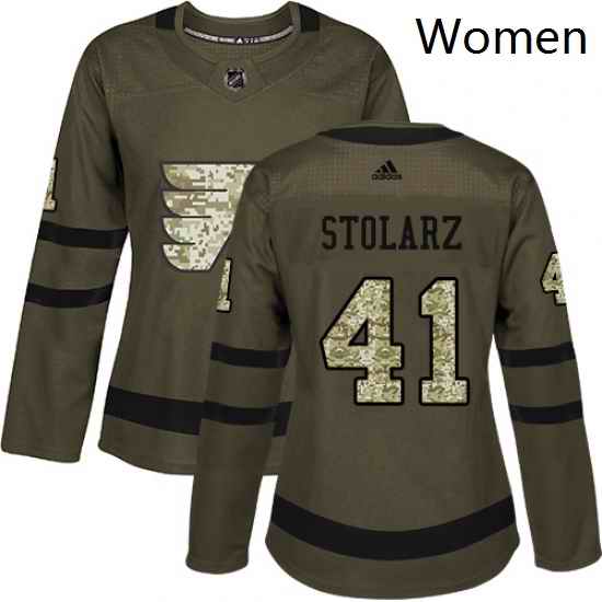Womens Adidas Philadelphia Flyers 41 Anthony Stolarz Authentic Green Salute to Service NHL Jersey